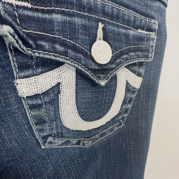 Vintage True Religion Joey Big T Jeans Women’s Size 32 Blue Dark Wash Flare Leg - Picture 2 of 10